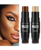 DE LANCI Contour Highlighter Stick Kit for Brown, Dark, Black Skin Tone - 2 PCS Cream Sticks with Brush - Face Illuminator & Bronzer - Moisturizing Shade Makeup - Buy Online on GoSupps.com