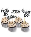 24 Glitter 18th Birthday Cupcake Toppers | Black Party Decorations for 2006 Birthday Boy - Perfect Cake Accessories - Buy Online on GoSupps.com