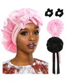 Silk Sleep Hood Bonnet Set - 2 Adjustable Satin Sleeping Caps with Hair Ties - Women's Sleepwear (Black & Pink) - Buy Online on GoSupps.com