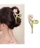 Gold Metal Lily Flower Hair Clip - Pink Floral Barrette for Strong Hold - Cute Fashion Hair Accessory for Thick & Thin Hair - Buy Online on GoSupps.com