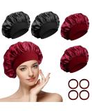 4 pieces satin hair hood night sleeping hood with 4 pieces of hair tie sleeping hat hair protecting elastic reusable bonnet sleep cap satin bonnet sleeping cap for women and girls 32 black red - Buy Online on GoSupps.com