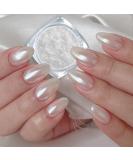Upgrade Glassy Pearl Nail Powder - GJNL High Gloss White Pearlescent Chrome Powder Glazed Donut Clear Moonlight Effect Iridescent Powder for Nails 1PCS Pearl
