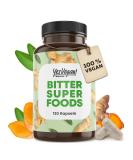 Bitter Fabrics Capsules - 120 Vegan Capsules with 11 Natural Herbs | Ginger Dandelion Turmeric & More | Enhance Digestion & Wellness - Buy Online on GoSupps.com
