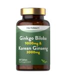 Ginkgo Biloba and Ginseng Tablets | High Strength | Ginkgo 9000mg & Korean Ginseng Root 3000mg | 180 Vegan Tablets | by Horbaach - Buy Online on GoSupps.com