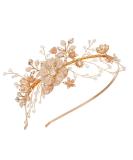 SWEETV Flower-Leaf Bridal Headband | Gold Crystal Tiara for Women | Pearl Wedding Hair Accessories for Bride | Prom & Birthday Party - Buy Online on GoSupps.com