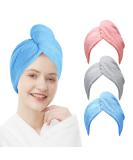 ELLEWIN Microfiber Hair Towel Wrap 3 Pack - Anti-Frizz & Quick Dry Hair Turban - Super Absorbent Hair Towels for Women - Grey/Pink/Blue - Buy Online on GoSupps.com
