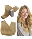 Runature Real Hair Extensions - 55cm Gold Blonde Highlight Tress for Sewing | 100g Light Blonde Human Hair Treats #16P24 - Buy Online on GoSupps.com