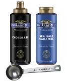 Ghirardelli Sea Salt Caramel & Chocolate Sauce 16oz Squeeze Bottles, Pack of 2 with Barista Spoon - Buy Online on GoSupps.com