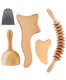 4-Piece Gua Sha Set & Wood Massage Roller for Pain Relief & Relaxation | Perfect for Neck Legs Eyes & Back - Buy Online on GoSupps.com