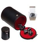 Black PU Leather Dice Cup Set with Storage Compartment + 5 Transparent Dice - Gift Boxed (Black Glitter) - Buy Online on GoSupps.com