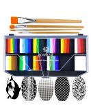 Bowitzki Professional Face Painting Kit For Kids Adults 12x10 gm Face paint Set with Stencil One Stroke Split Cake Non Toxic Rainbow Flora Dolphin Unicorn Flame Body Paint Makeup - Buy Online on GoSupps.com