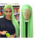 Light Green Synthetic Lace Front Wig - Long Straight Heat Resistant Fiber Hair - Pre Plucked Natural Hairline - for Cosplay and Daily Wear - Buy Online on GoSupps.com