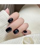 DMQ Short False Nails 24Pcs Black Fake Nails Square Press on Nails Glossy Full Cover Acrylic Stick on Nails French Nail Tips with Nail Glue for Women Girls Nails Art Black Short - Buy Online on GoSupps.com