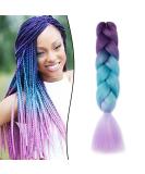 Gairyan Jumbo Braids Extensions - 100g 60cm Ombre Synthetic Braid Hair for Box Crochet - Purple Lake Blue & Light Purple - Buy Online on GoSupps.com