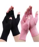 Gebell Rheumatoid Arthritis Compression Gloves - Fingerless Joint Pain Relief Hand Mittens for Carpal Tunnel - Black & Pink - Size Medium - Buy Online on GoSupps.com