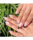 French Tip Press on Nails - Almond Shape Full Cover Acrylic | Halloween Spider Web Design - Glossy Stick-On Nails for Women/Girls - Buy Online on GoSupps.com