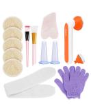 Facial Massage Tools Set - Ice Roller Gua Sha Exfoliating Sponge Cupping Cups | Perfect Skin Care Gift for Mom Wife Girlfriend - Buy Online on GoSupps.com