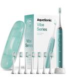 Aquasonic Vibe Series Ultra-Whitening Toothbrush ADA Accepted Power Toothbrush - 8 Brush Heads & Travel Case 40 000 VPM Motor & Wireless Charging - 4 Modes w Smart Timer Mint Green Metallic - Buy Online on GoSupps.com