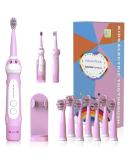 Kids Dinosaur Sonic Electric Toothbrush with Timer - 5 Modes, 8 Heads, Rechargeable - Ages 3-12 - Pink - Buy Online on GoSupps.com