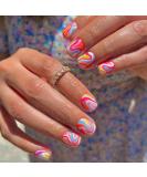 Vezocim Press on Nails - 24PCS Glossy Short Coffin Nails with Colorful Wavy Line Designs | Extra Short Acrylic Fake Nails for Women - Buy Online on GoSupps.com