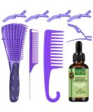 Detangling Brush Rat Tail Combs Wide Tooth Set - 8PCS | For Natural, Curly, Wavy Hair | Wet & Dry Hair Detangler with Clips for Men, Women, Kids - Buy Online on GoSupps.com