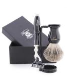 Premium 3 Edge Safety Razor Set with Black Badger Hair Brush & Stand - Ultimate Men's Shaving Kit for a Close Comfortable Shave - International Shipping Available - Buy Online on GoSupps.com
