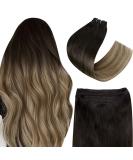Easyouth Weft Hair Extensions 16 Inch Balayage Black to Brown and Blonde Double Weft 100g Human Hair Sew in Extensions Ombre 3-Weft #1B/6/27 - Buy Online on GoSupps.com