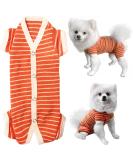 Shop Cozy XS Orange-White Strip Dog Pajamas - Soft Cotton 4-Leg Jumpsuit for Male & Female Pets - Buy Online on GoSupps.com