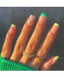 24Pcs Short French Green Press on Nails with Glue - Elegant Square False Nails for Women & Girls | Glossy Acrylic, Full Cover Stick on Nails - Style 7 - Buy Online on GoSupps.com