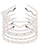 AMCAMI 6 PCS Pearl Headband White Headband Rhinestones Hairbands Sparkly Beaded Headband Hair Hoop Wedding Headband Pearl Hair Accessories for Women Girls diademas para mujer de moda - Buy Online on GoSupps.com