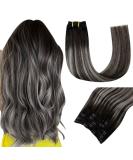 Easyouth Black Silver Clip in Hair Extensions 18 Inch Ombre Real Human Hair Balayage 5Pcs 70g - Black to Silver Clip Ins #1B/Silver - Buy Online on GoSupps.com