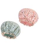 AOOWU Shower Caps 2 Pack Waterproof Bath Caps Large Reusable Shower Hats Elastic Band Double Layers Hair Bath Caps with Soft Ruffled Edge for Women Girls Ladies Spa Salon Home Use 2 Pcs Pink dots + Green dots - Buy Online on GoSupps.com