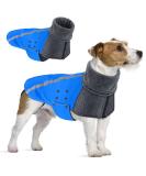 Slowton Winter Dog Coat | Waterproof & Adjustable Outdoor Jacket for Small & Medium Dogs - Warm Polar Fleece with Turtleneck Scarf & Reflective Stripes (Size S Blue) - Buy Online on GoSupps.com