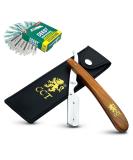 The Cambridge Cutthroat Straight Edge Razor Kit with 10 Blades Missanda Hardwood & Stainless Steel Professional Barber Cut Throat Razor, Premium Mens Single Blade Razor Shaver, Moustache & Beard Shaper Trimmer, Leather Travel Pouch Included - Buy Online on GoSupps.com