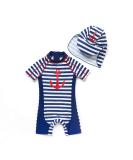 BONVERANO Baby Boys Swimsuit 18-24 Months | Short-Sleeve Zipper One Piece Swimwear with UPF 50+ Sun Protection | Anchor Design - Buy Online on GoSupps.com