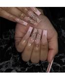 24pcs Long Coffin Ballerina False Nails with Glue - Full Cover Press on Cool Fake Nails for Women Girls - Splicing Heart Rhinestones Manicure - Buy Online on GoSupps.com