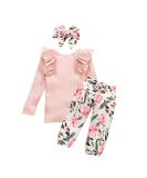 OFIMAN Toddler Baby Girl Outfits Set | Long Sleeve Ruffle Tops + Floral Pants + Bow Headband | 2-3 Years, Long-pink - Buy Online on GoSupps.com
