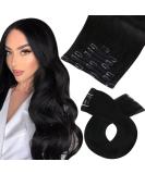 Moresoo Real Hair Clip-In Extensions | 55cm Natural Black Remy Hair 7 Pieces 120g - Premium Quality Human Hair - Buy Online on GoSupps.com