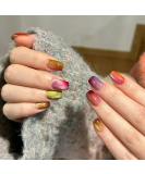 24Pcs Cat Eye Press On Nails | Short Cute Glue-On Acrylics | Full Cover Glossy Rainbow Fake Nails | Reusable Manicure Decor for Women & Girls - Buy Online on GoSupps.com