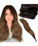 LAAVOO Virgin Brown Balayage Real Hair Extensions - 55cm Ombre Tresses for Sewing | Dark Brown & Light Brown | 25g - Buy Online on GoSupps.com