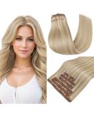 Runature clip in extensions real hair blonde highlights 50cm long extensions real hair clip ashblond with platinum blonde real hair 7PCs 120g real hair extensions clip straight #18p60 50cm-7PCs #18P60 - Buy Online on GoSupps.com