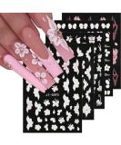 5D Embossed White Flowers Nail Stickers - Self-Adhesive Floral Decals for Spring Nail Art 3D Acrylic Manicure Decor & Rose Butterfly Designs | International Shipping - Buy Online on GoSupps.com