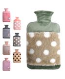 1.8L Large Rubber Hot Water Bottle with Cover - Green Dots | Relieve Menstrual Cramps & Pain, Warm Hands and Feet - Buy Online on GoSupps.com