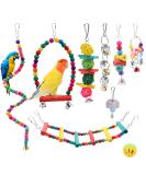 Seahelms 8-Piece Parrot Bird Toys Set - Natural Wood Chewing Hammock Bell & Swing for Nymphic Finches and Small Parrots - Colorful Bird Cage Enrichment - Buy Online on GoSupps.com