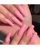 Brishow Long Ballerina False Nails - Pink Acrylic Press-On Nails | 24-Piece Full Cover Set for Women & Girls - International Shipping Available - Buy Online on GoSupps.com
