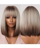 Shop Testar Ombre Blonde Brown Wig - 14 Straight Soft Bob with Dark Roots | Heat-Resistant Synthetic Hair for Women - Buy Online on GoSupps.com