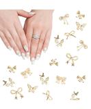 Buy Butterfly Nair Charms 40Pcs - Gold Alloy Nail Art Decorations with 7 Styles of 3D Bow Gemstones & Double Layer Designs - Buy Online on GoSupps.com