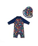 BONVERANO Baby Boys Swimsuit 18-24 Months | UPF 50+ Short-Sleeve One Piece Swimwear with Colorful Fish Design - Buy Online on GoSupps.com