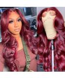 Burgundy Lace Front Human Hair Wig 20 Inch | Pre Plucked with Baby Hair | HD Transparent Lace | 150% Density | Wine Red 99j - Buy Online on GoSupps.com
