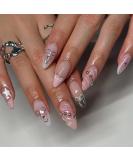 SINHOT Y2K Press on Nails - Medium Almond & Stiletto - 24pcs Pink 3D Bowknot Acrylic Fake Nails with Glue - Buy Online on GoSupps.com